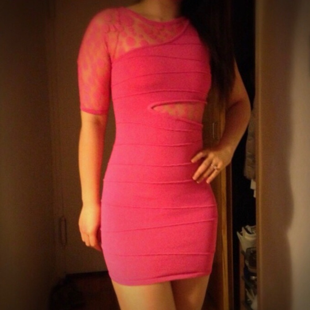 Pink Mesh Polka Dot Dress
